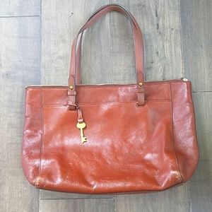 Fossil Brown Leather Tote Bag